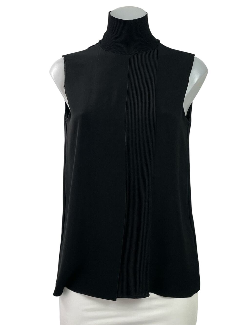 VINCE Women's Black Sleeveless Turtleneck Pleated Sweater Vest Tank Top Size XS